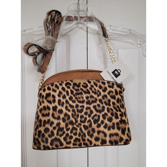 Leopard Print Dome NWT Crossbody Bag Brown Animal Print Purse Fashion Puzzle - Picture 1 of 2